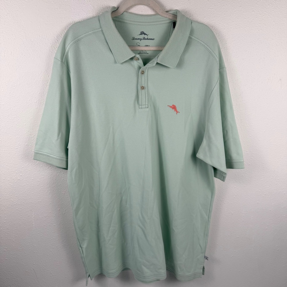 Tommy Bahama Mens XL Supima Cotton‎ Polo Shirt Seafoam Green Marlin Logo
